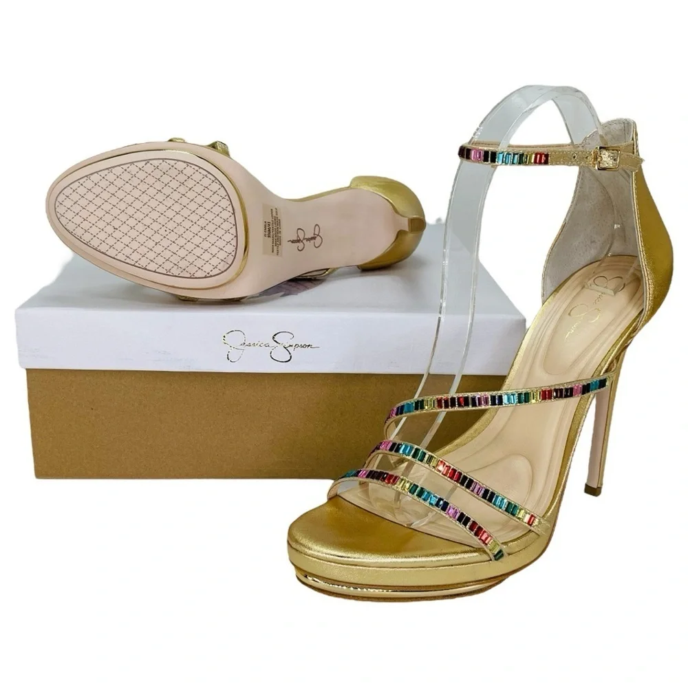Jessica Simpson Embla Gold Shimmer Rainbow Womens Heels Size 9.5M - Picture 12 of 15